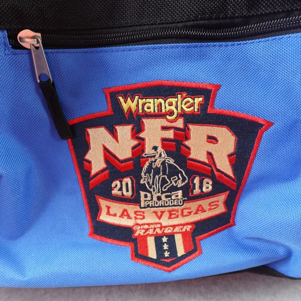 Wrangler NFR 2016 Las Vegas Blue Western Rodeo Rolling Duffle Bag Luggage